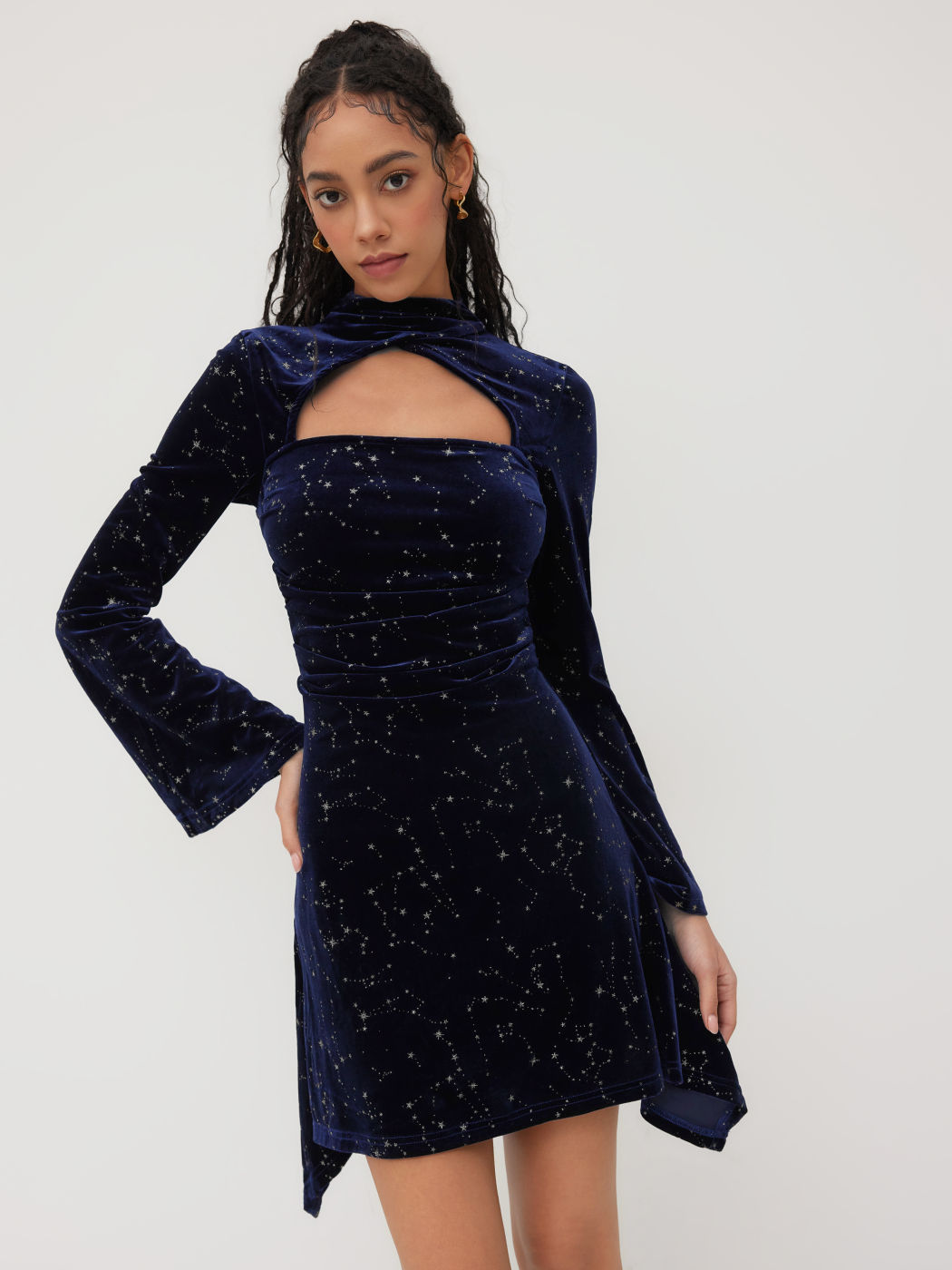 Halloween Graduation Dress Grad Dresses Velvet Velvet Star Pattern Bell Sleeve Short Dress For Date Wedding Holiday