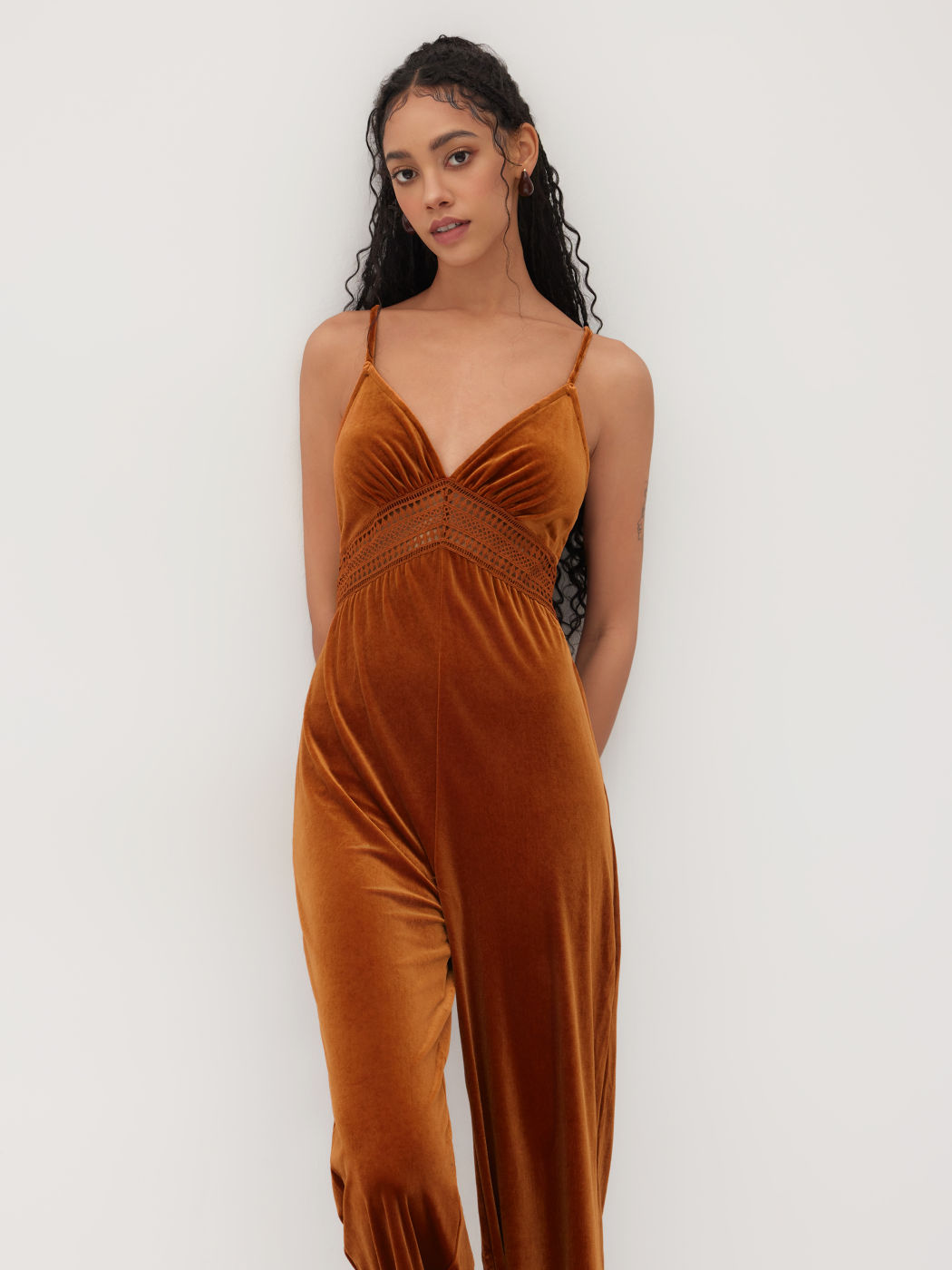 Velvet V-neck Wide Leg Jumpsuit