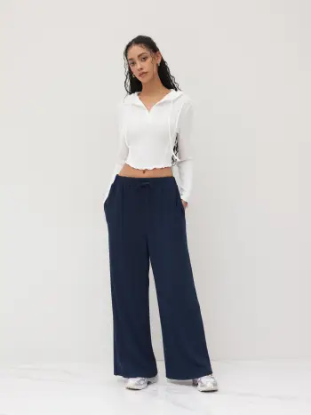 Hoodie Unifarben Oberteil & Mid Rise Taschen Weite Hosen Set