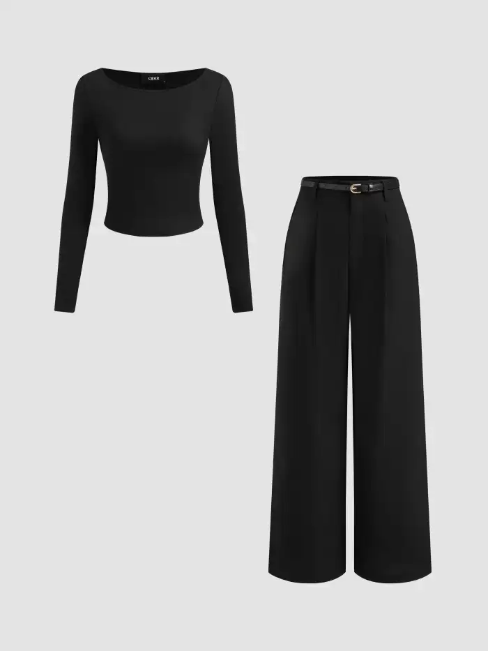 High Neck Solid Lettuce Trim Bodysuit