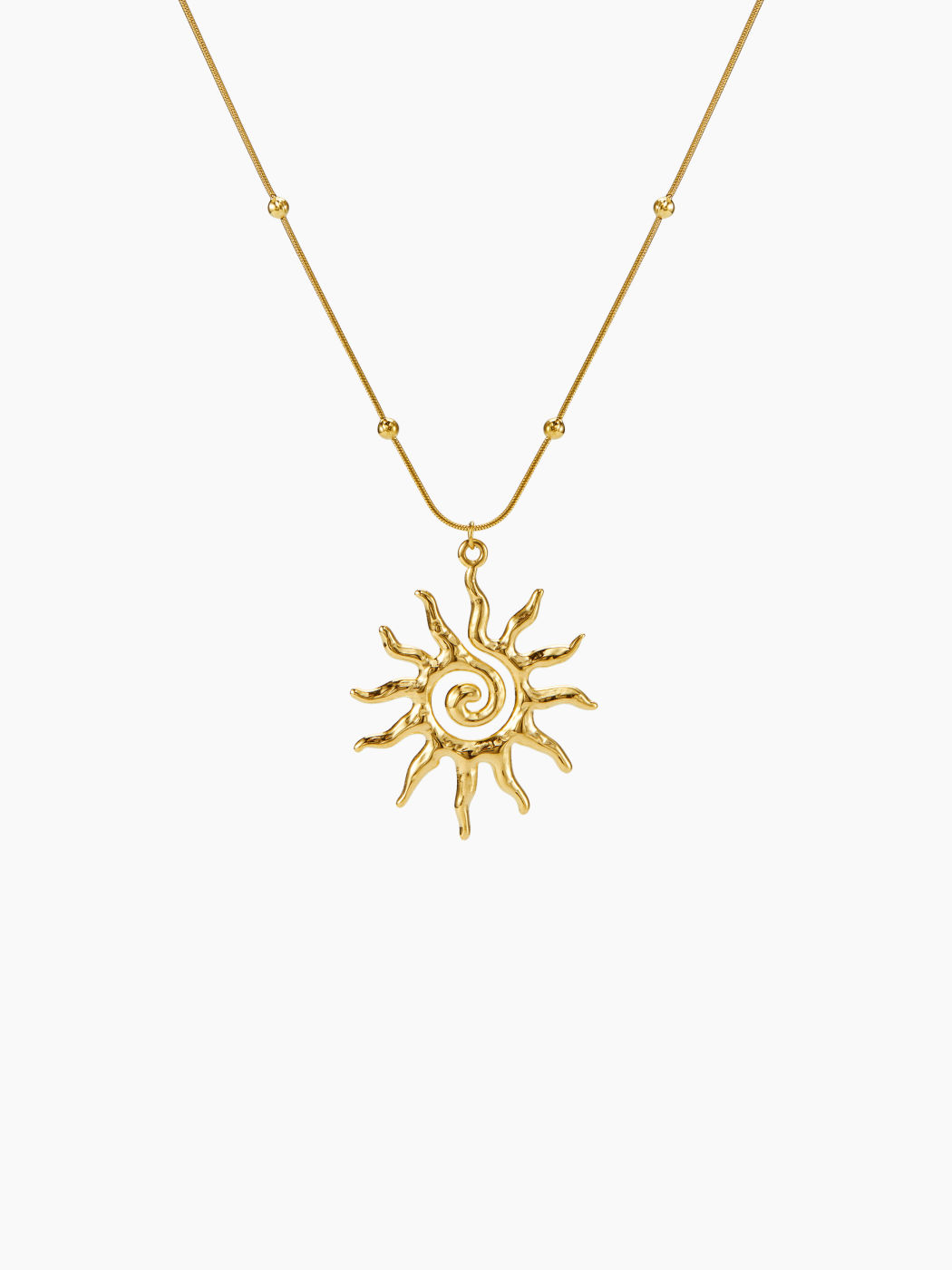 SUN & BEAD 18K GOLD PLATED STAINLESS STEEL PENDANT NECKLACE