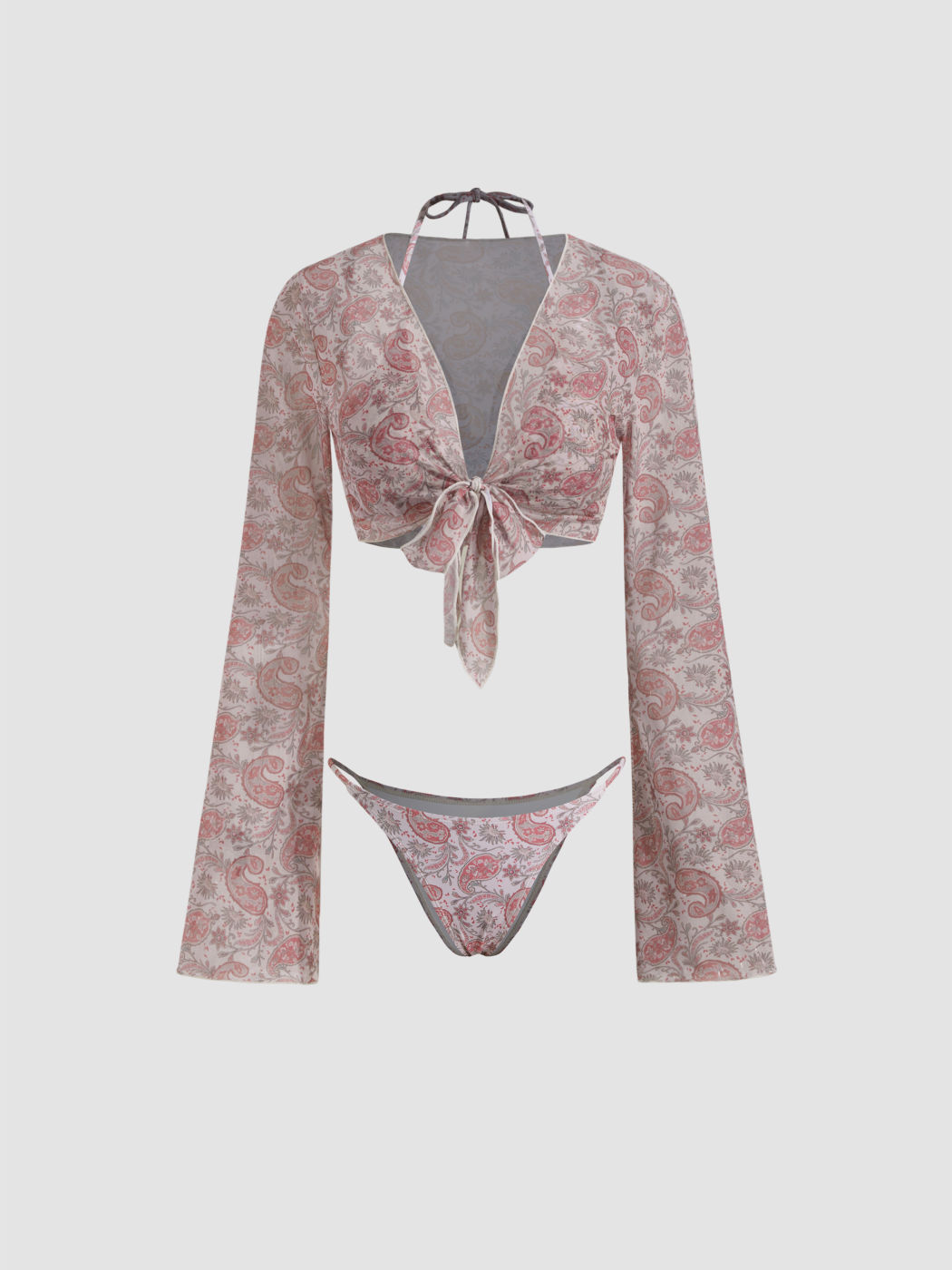 V-neck Paisley Knotted Triangle Bikini Swimsuit & Cover Up Top