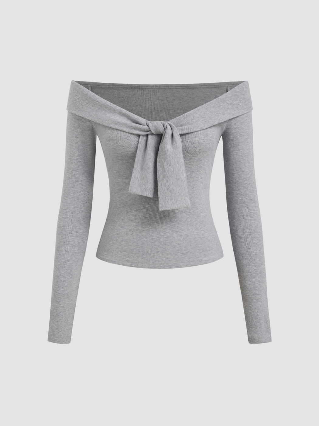 Off-shoulder Knotted Long Sleeve Top