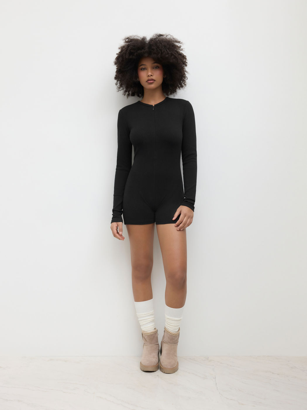 Cotton-blend Half Zip Romper