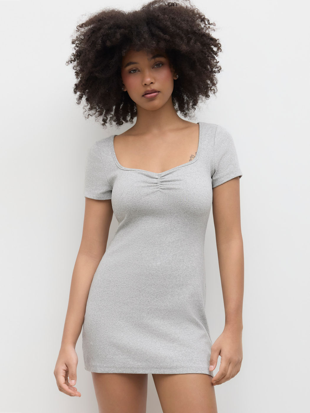 Cotton-blend Sweetheart Mini Dress