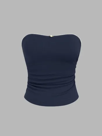 Cotton-blend Rosette Ruched Tube Top