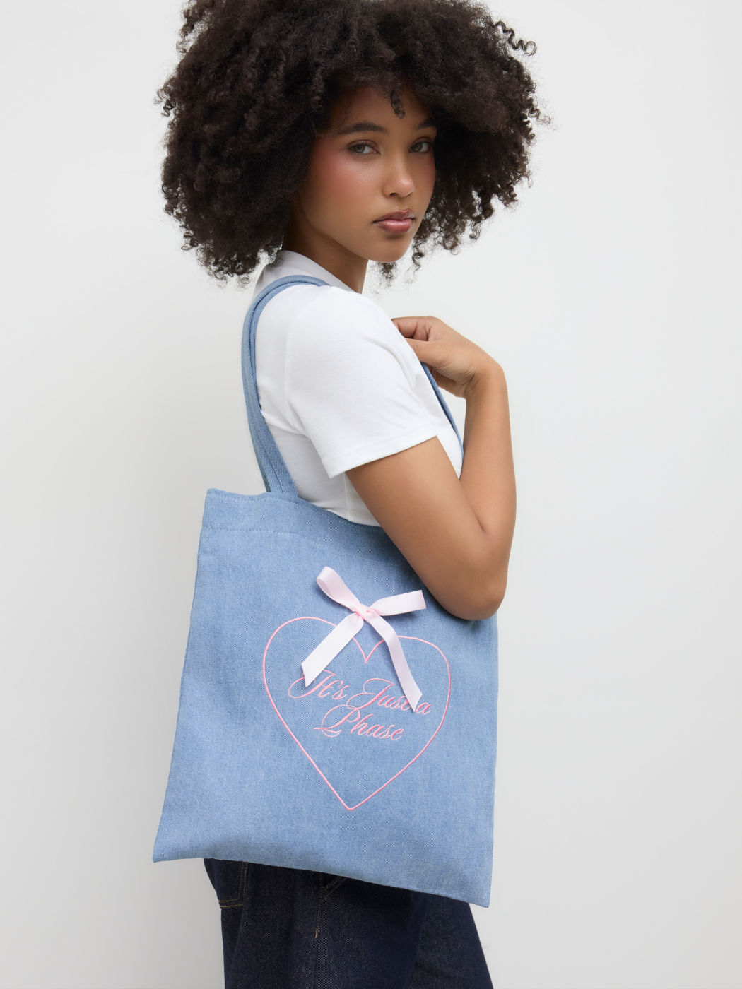 Schleife & Herz Stickerei Denim Canvas Tasche