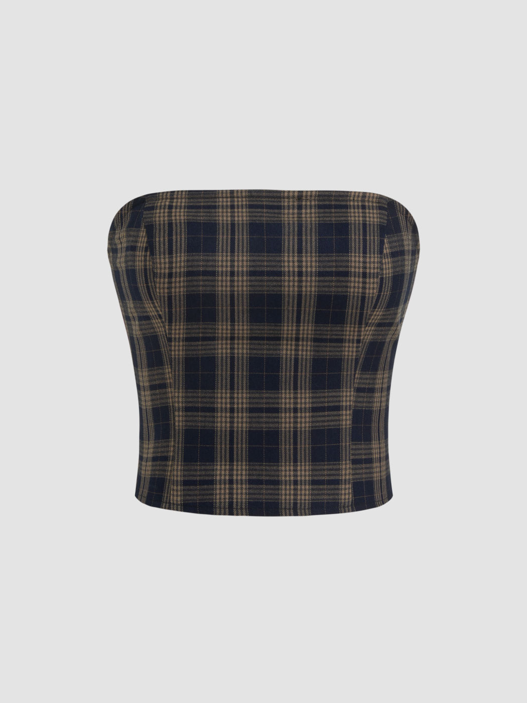 Kariertes Bandeau-Top mit Seitenstreifen und Shirring