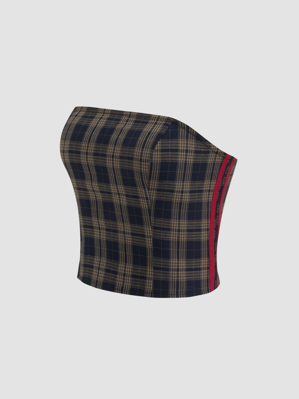 Kariertes Bandeau-Top mit Seitenstreifen und Shirring