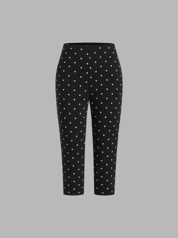 Cotton-blend Mid Rise Polka Dot Capri Leggings
