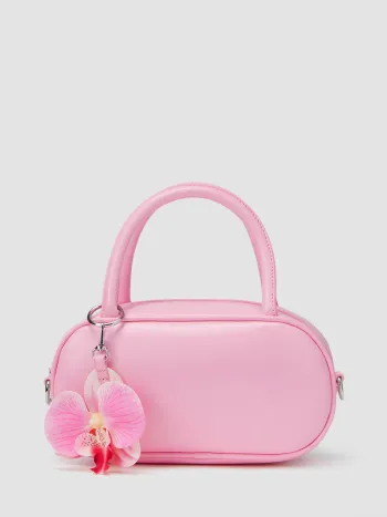 FLOWER CHARM  FAUX LEATHER HANDBAG & CROSSBODY BAG 