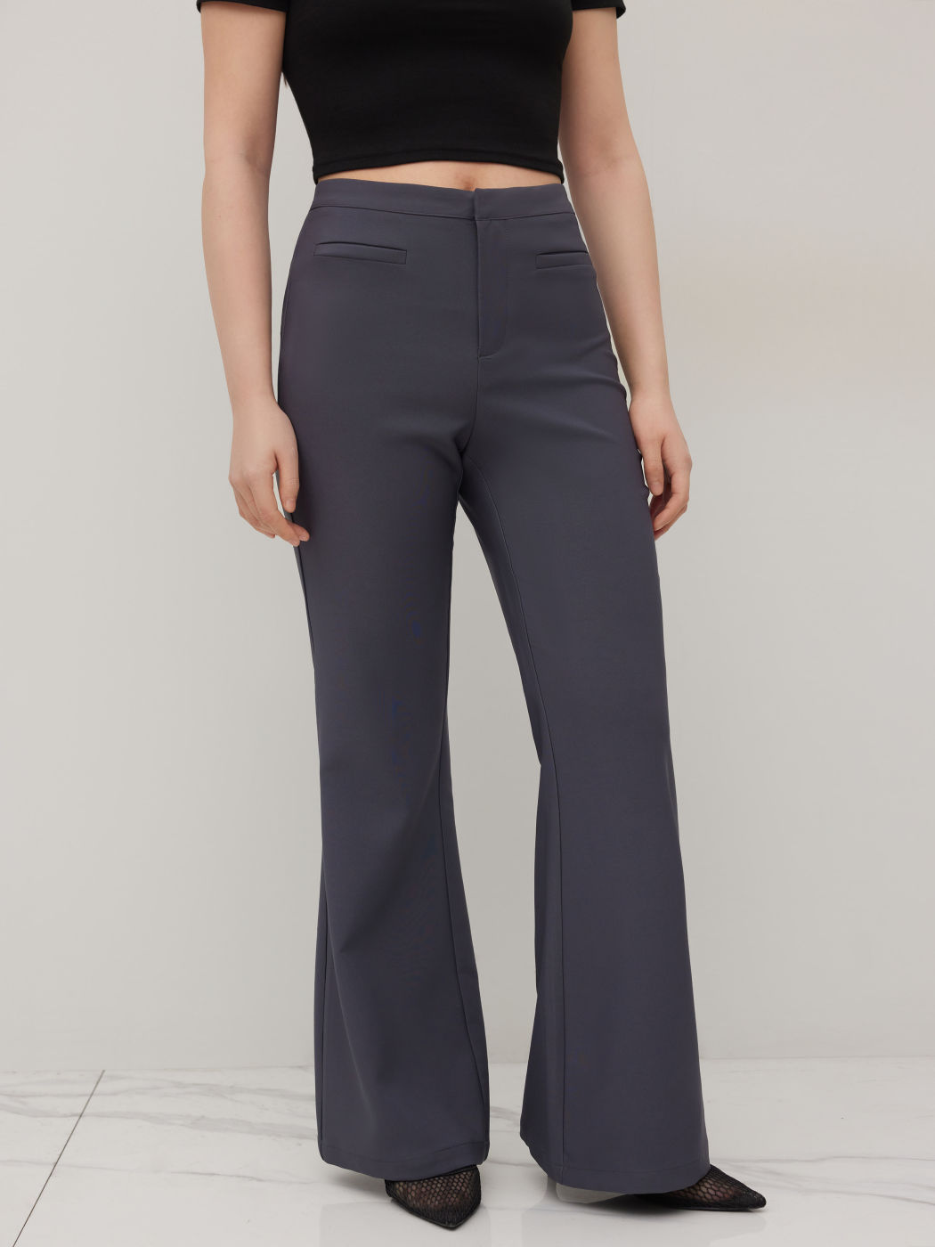 Mid Rise Flared Trousers