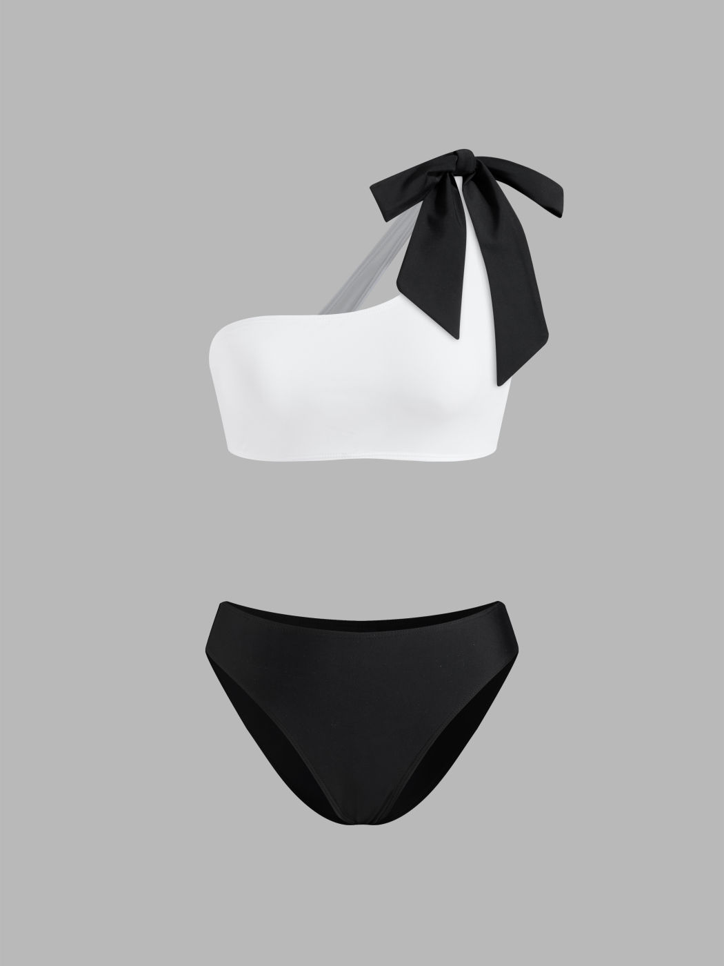 Asymmetrical Neck Bowknot TwoTone Bracelet Cheeky Bikini Set