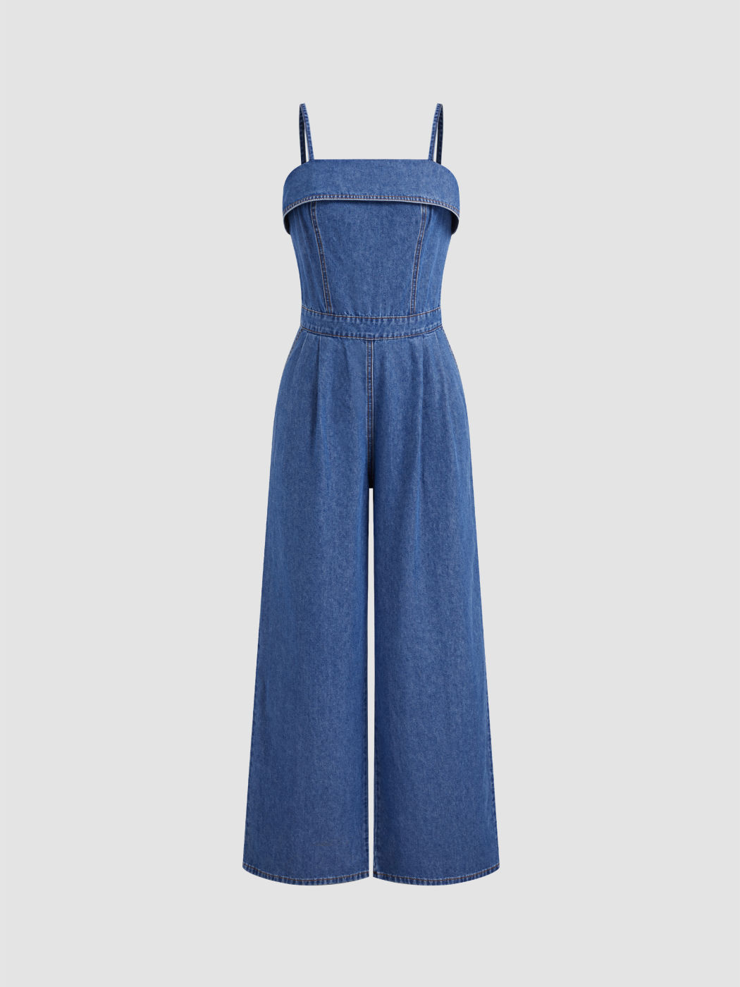 Denim Fold Over Wide Leg Jumpsuit