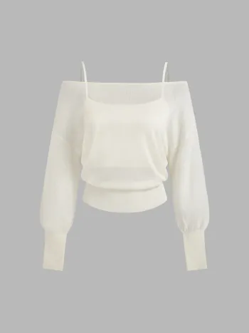Oversized Off-shoulder Strickoberteil 2er-Set