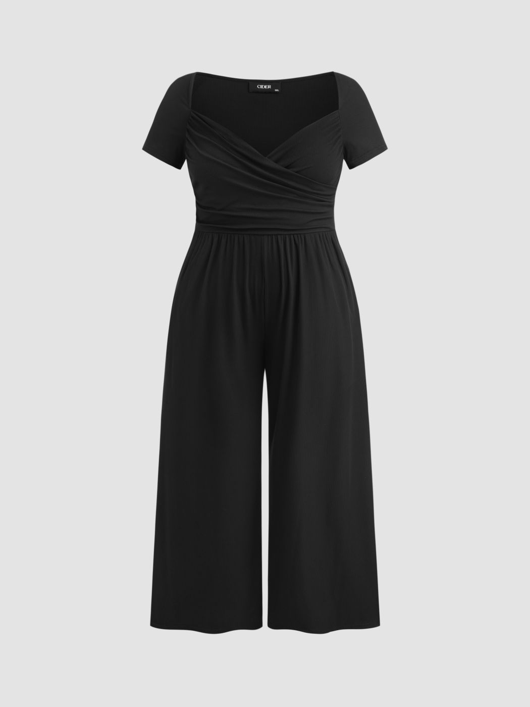 V-neck Ruched Straight Leg Jumpsuit Curve & Plus