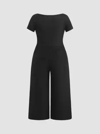 V-Ausschnitt, geriffeltes, gerade Beine Overalls Kurve & Plus