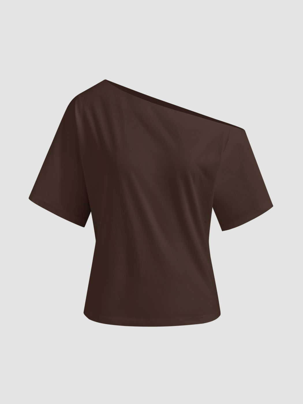 Baumwollmischung Asymmetrischer Hals Rüschiges T-Shirt