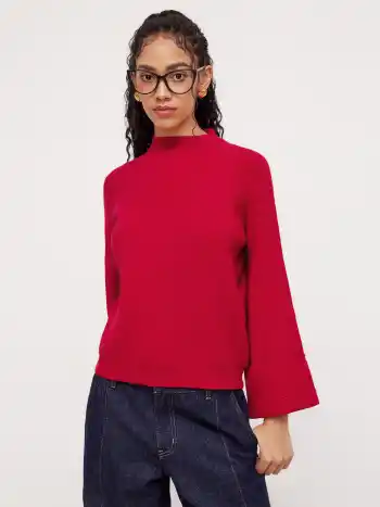 Knit Round Neckline Solid Roll Up Sweater