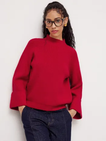 Knit Round Neckline Solid Roll Up Sweater