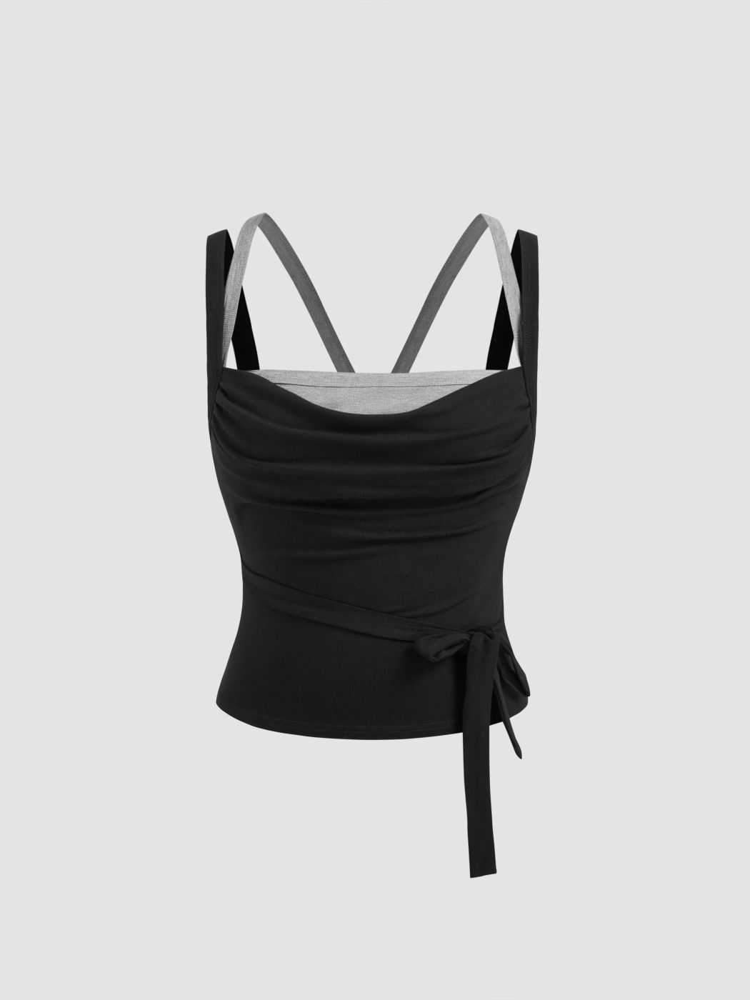 Two Tone Square Neck Knotted Cami Top