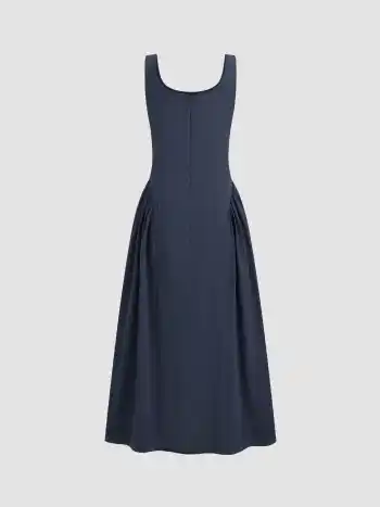 100% Cotton U-neckline Twist Ruffle Maxi Dress