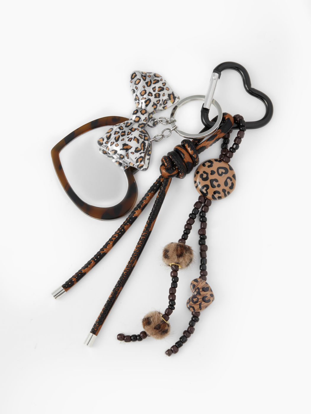 LEOPARD PRINT HEART & BOWKNOT KEYCHAIN