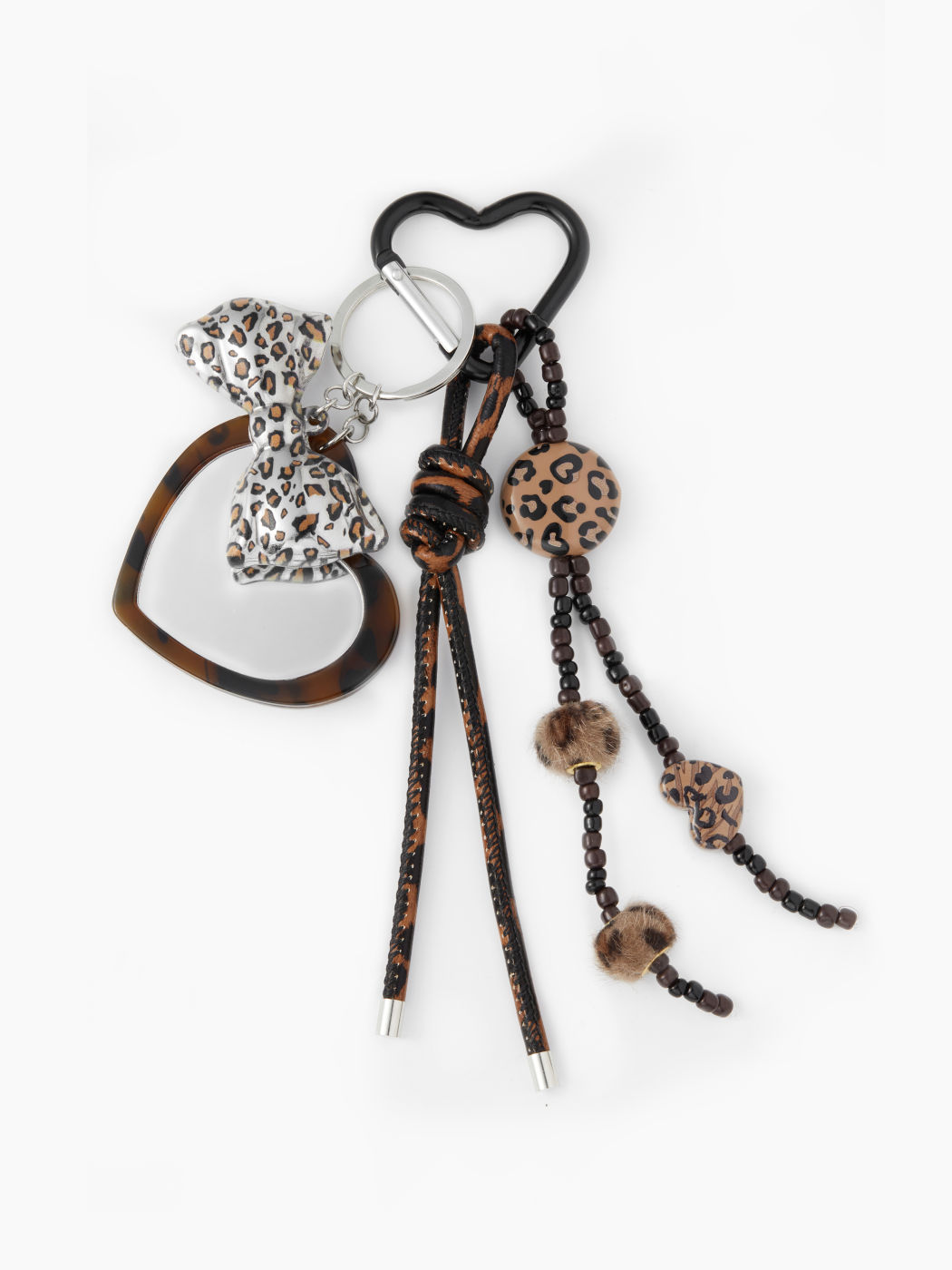 LEOPARD PRINT HEART & BOWKNOT KEYCHAIN
