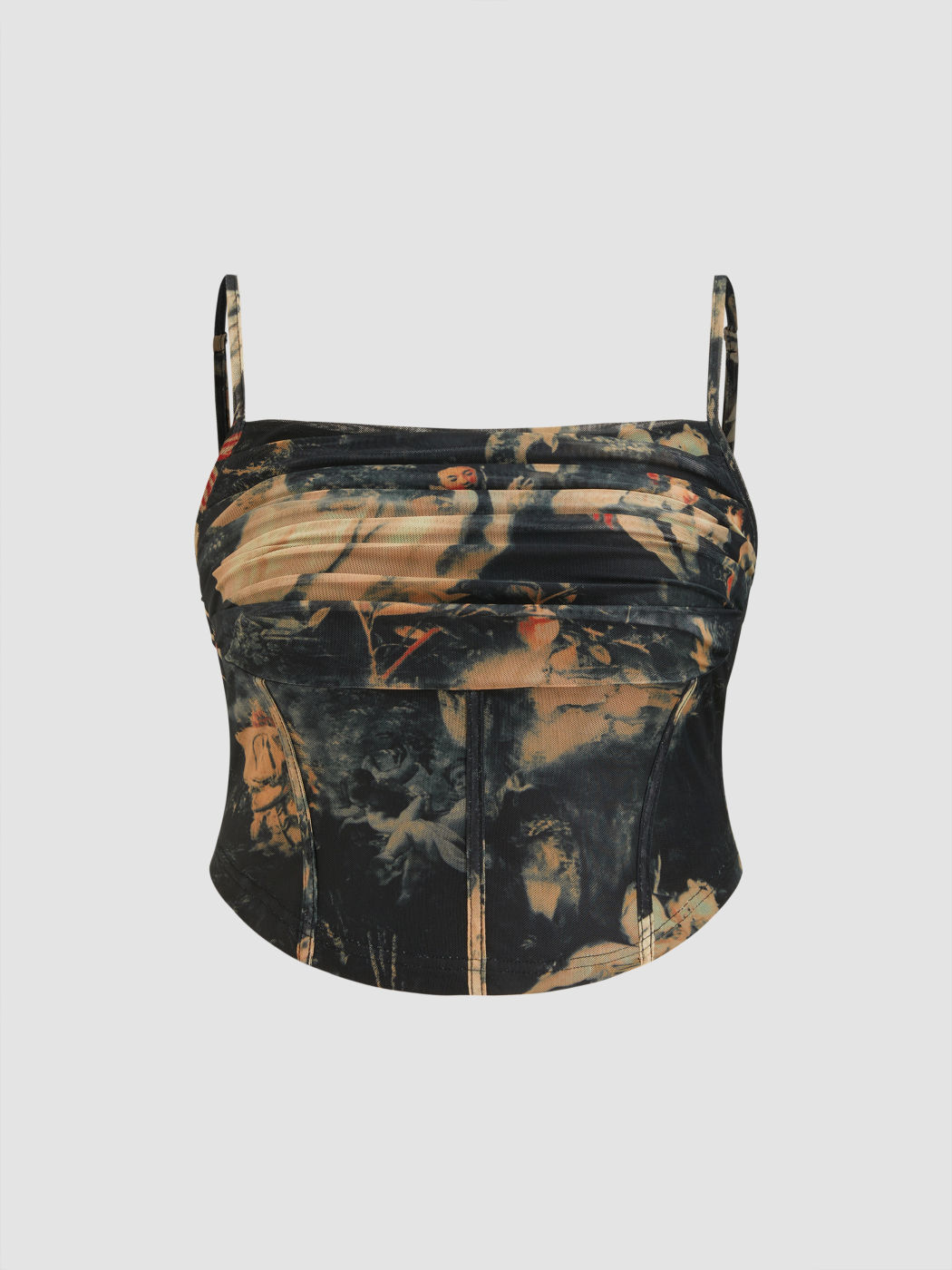Maschen-grafik-ruched Korsett Crop Cami Oberteil Kurve & Plus