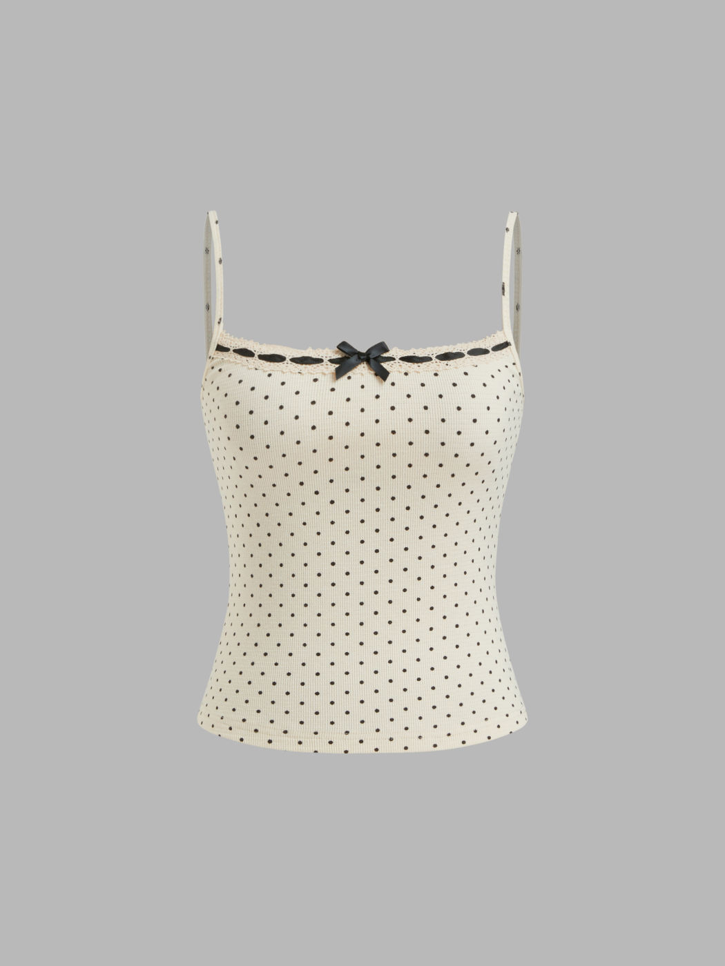 Cotton-blend Polka Dot Bowknot Cami Top
