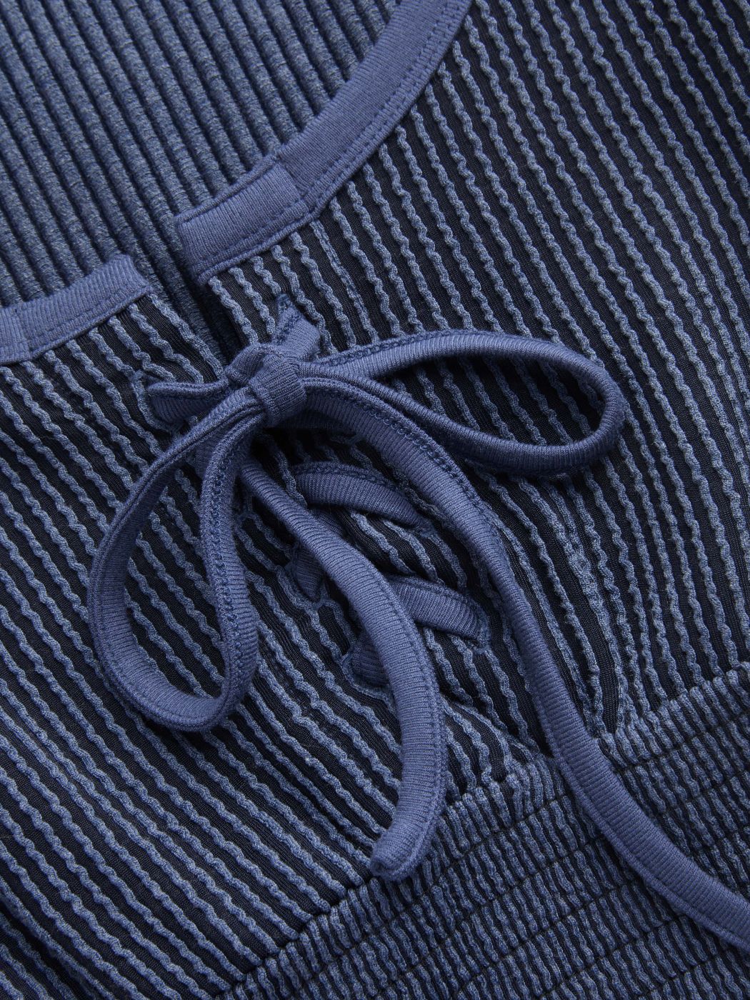 U-neckline Lace Up Shirred Tee