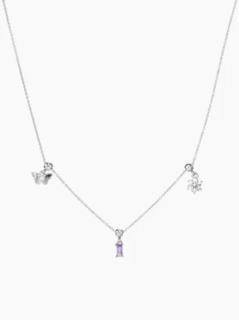 BUTTERFLY & GEMSTONE & FLOWER PENDANT NECKLACE