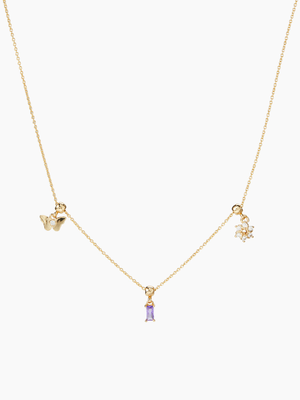 BUTTERFLY & GEMSTONE & FLOWER PENDANT NECKLACE