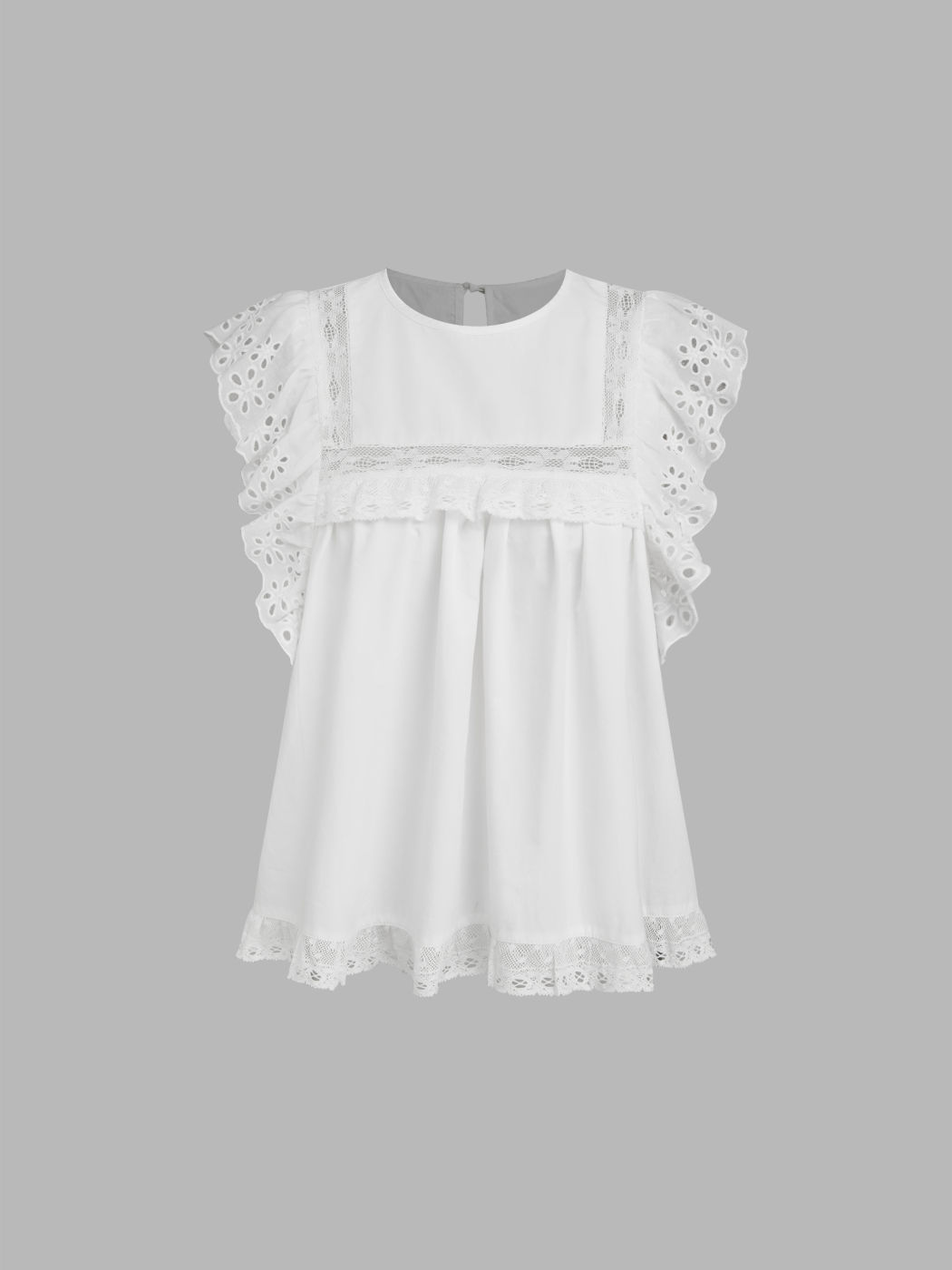 100% Cotton Broderie Anglaise Lace Trim Blouse