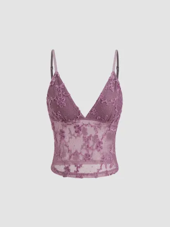 V-Ausschnitt Blumen-Cami Crop Top