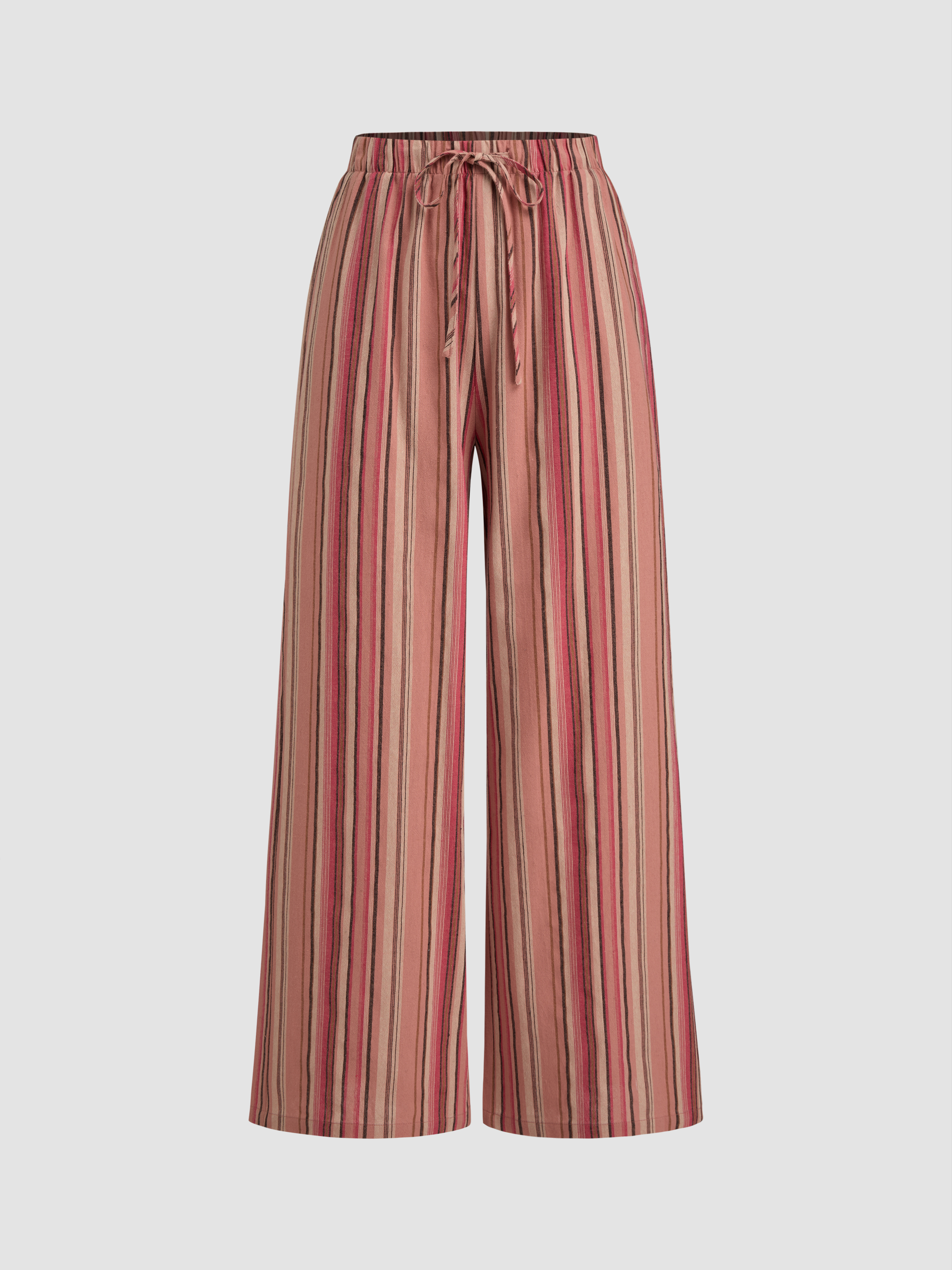 *CIDER* ミッドライズ ストライプ ストレートレッグ トラウザー Woven 100% Cotton Mid Rise Stripe Knotted Straight Leg