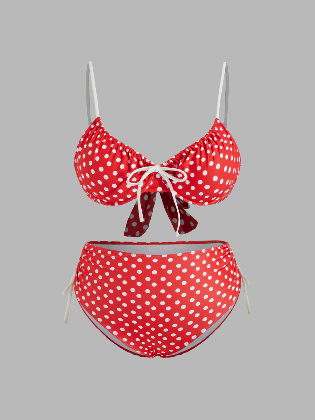 Polka Dot Drawstring Underwire Full Coverage Bikini Set Curve & Plus