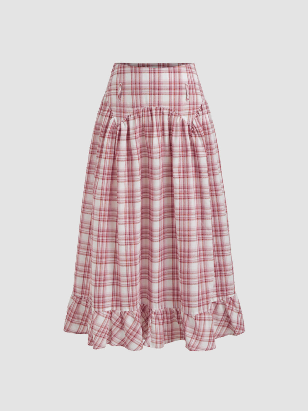 Cotton-blend Mid Rise Plaid Ruffle Maxi Skirt