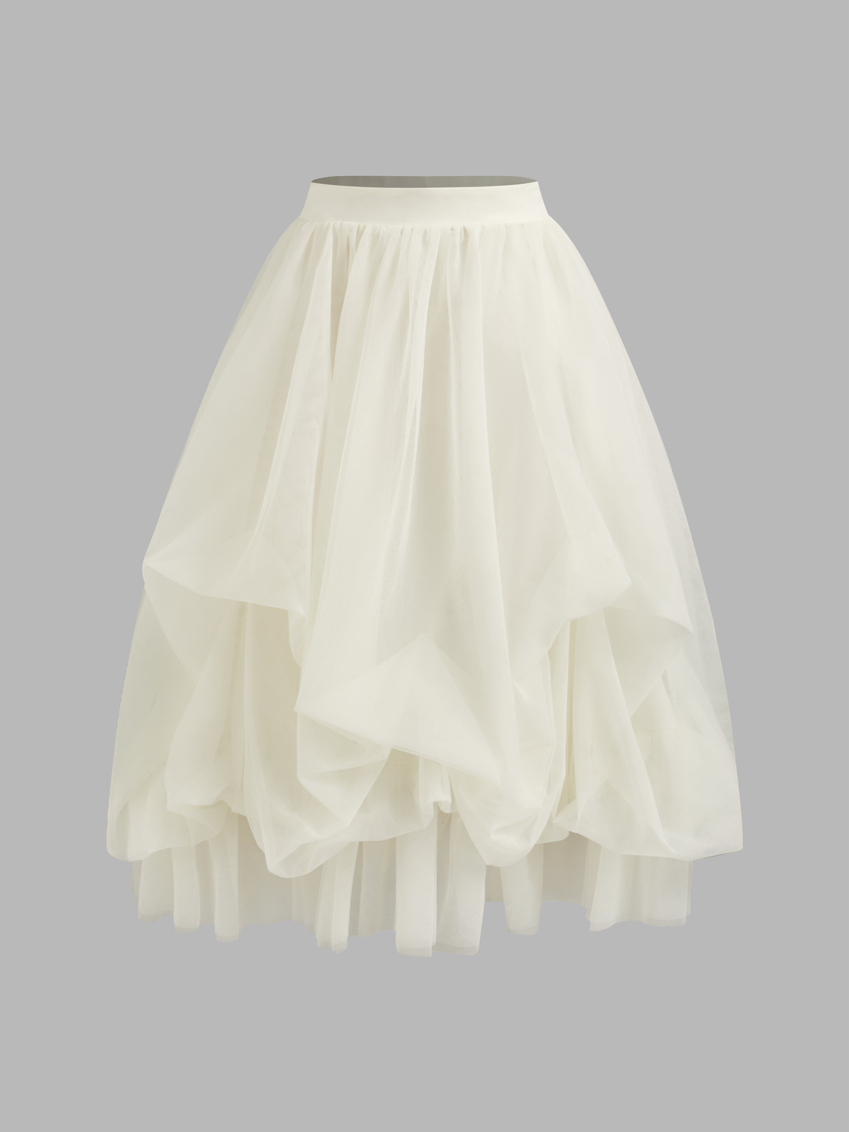 Mesh Voluminous Mesh Mid Rise Ruffle Tulle Maxi Skirt For