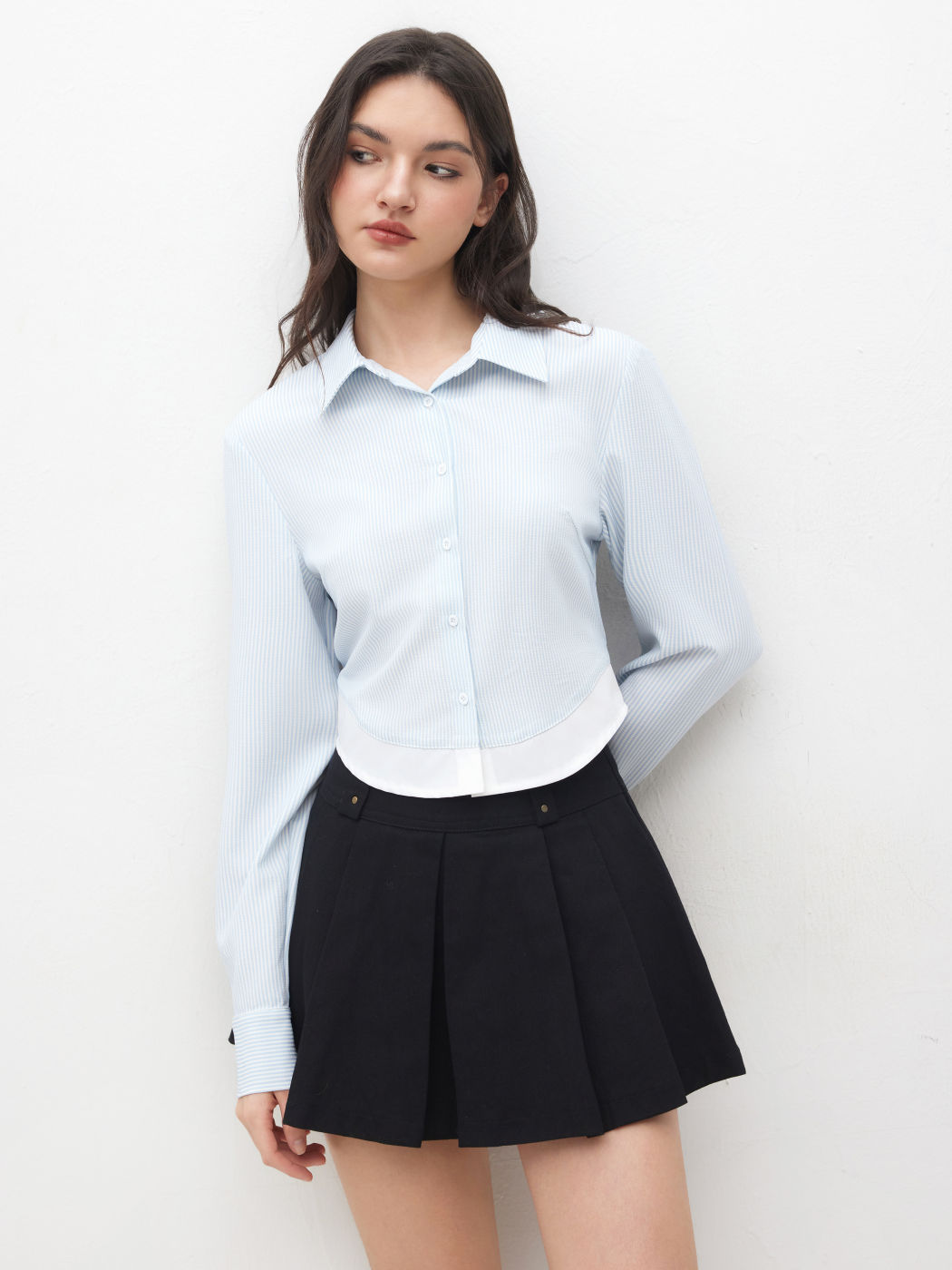 Kragenstreifen Zweifarben Crop Bluse