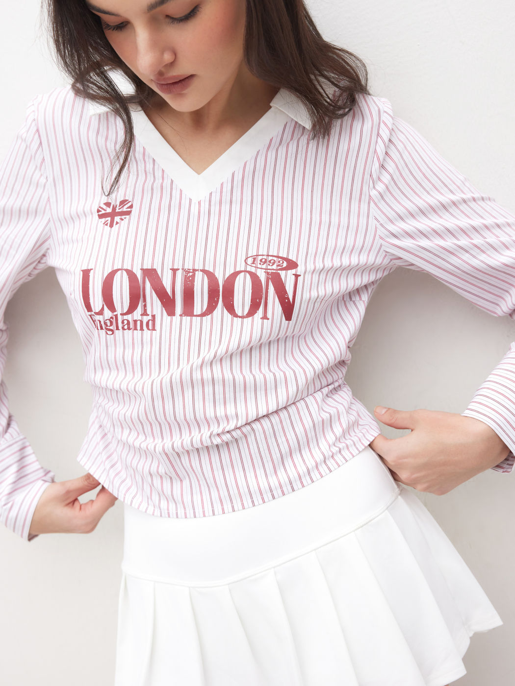 London Graphic Cotton-blend Collar Stripe Ruched Blouse