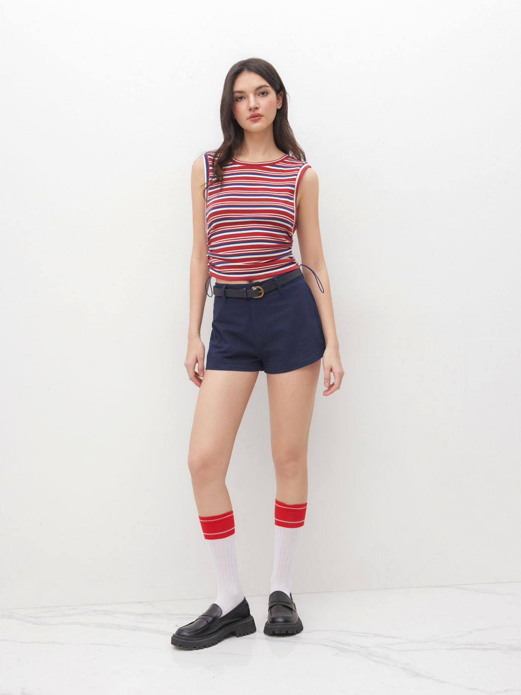 Baumwollmix Streifen Tanktop mit Kordelzug