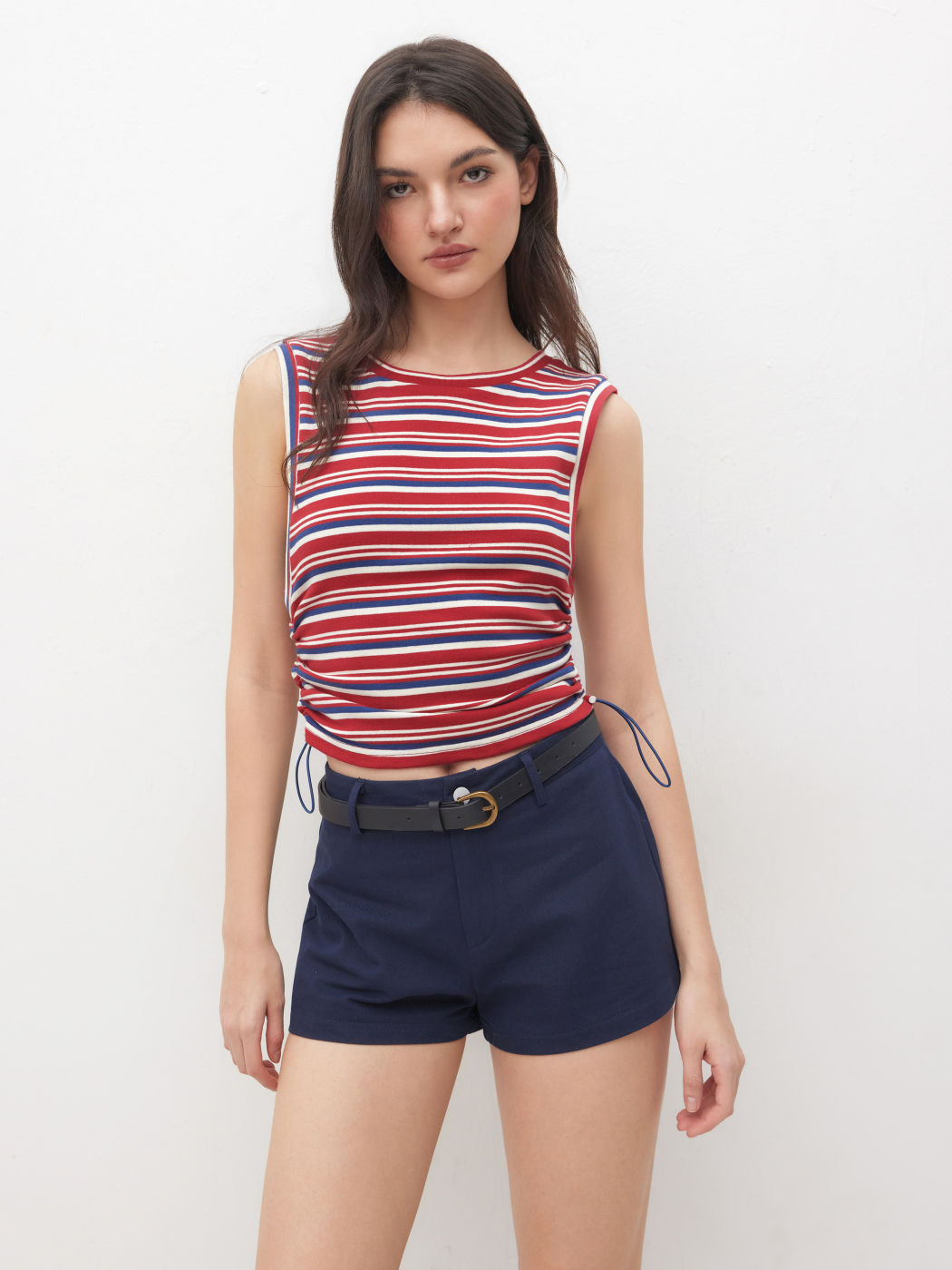 Baumwollmix Streifen Tanktop mit Kordelzug