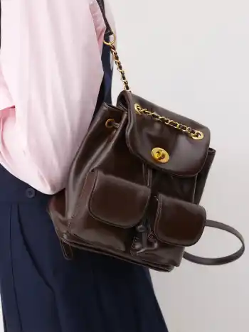 LARGE CAPACITY POCKET FAUX LEATHER BACKPACK