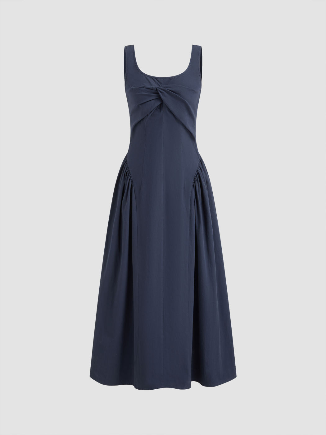 100% Cotton U-neckline Twist Ruffle Maxi Dress