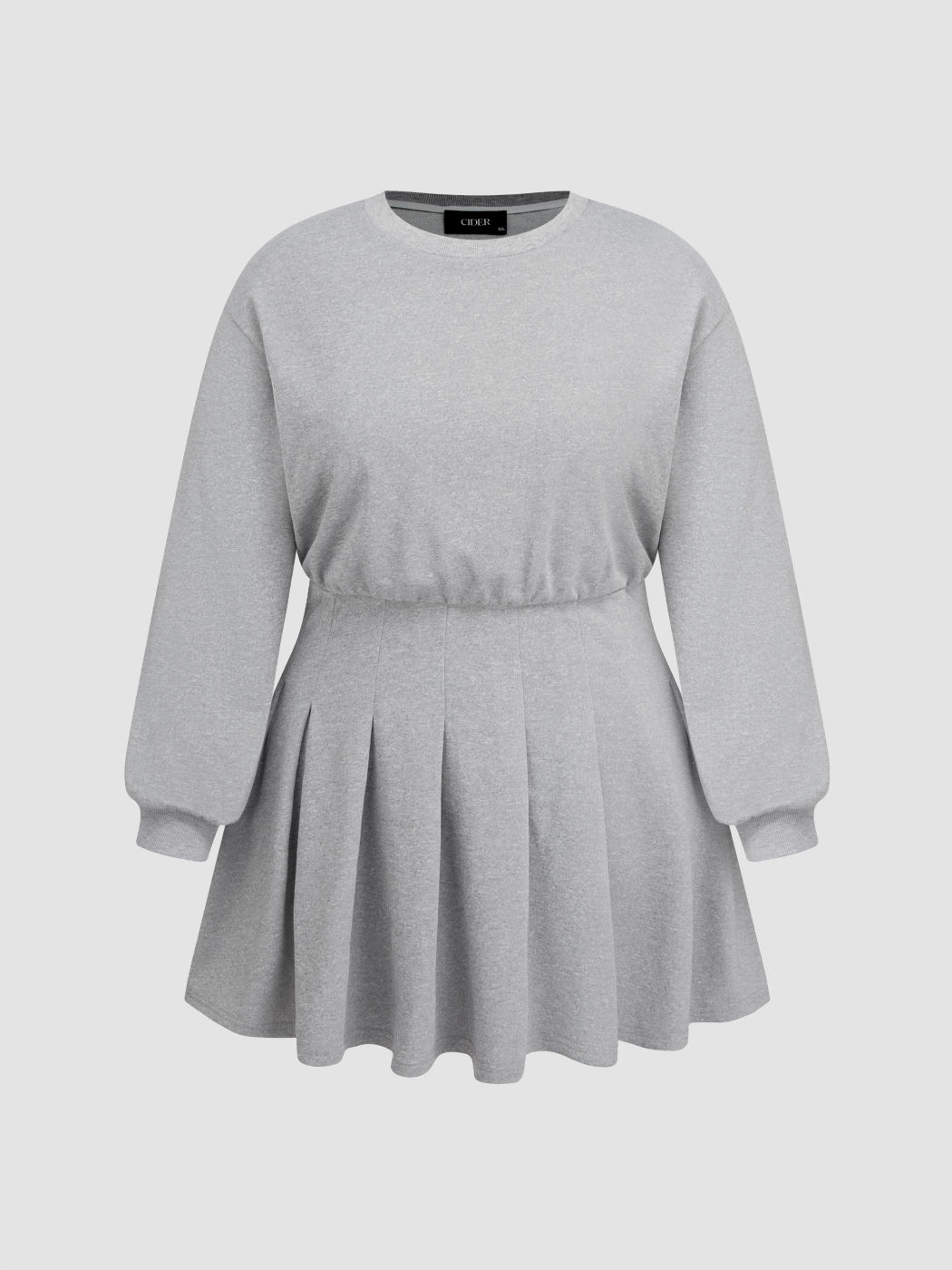 Terry Round Neckline Pleated Mini Dress Curve & Plus
