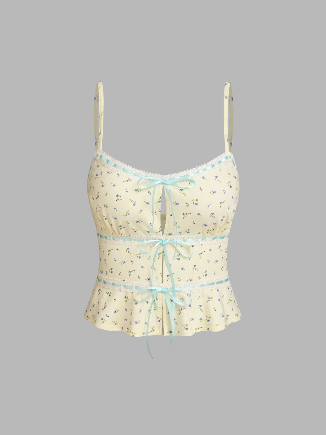 U-neckline Floral Bowknot Cut Out Crop Cami Top