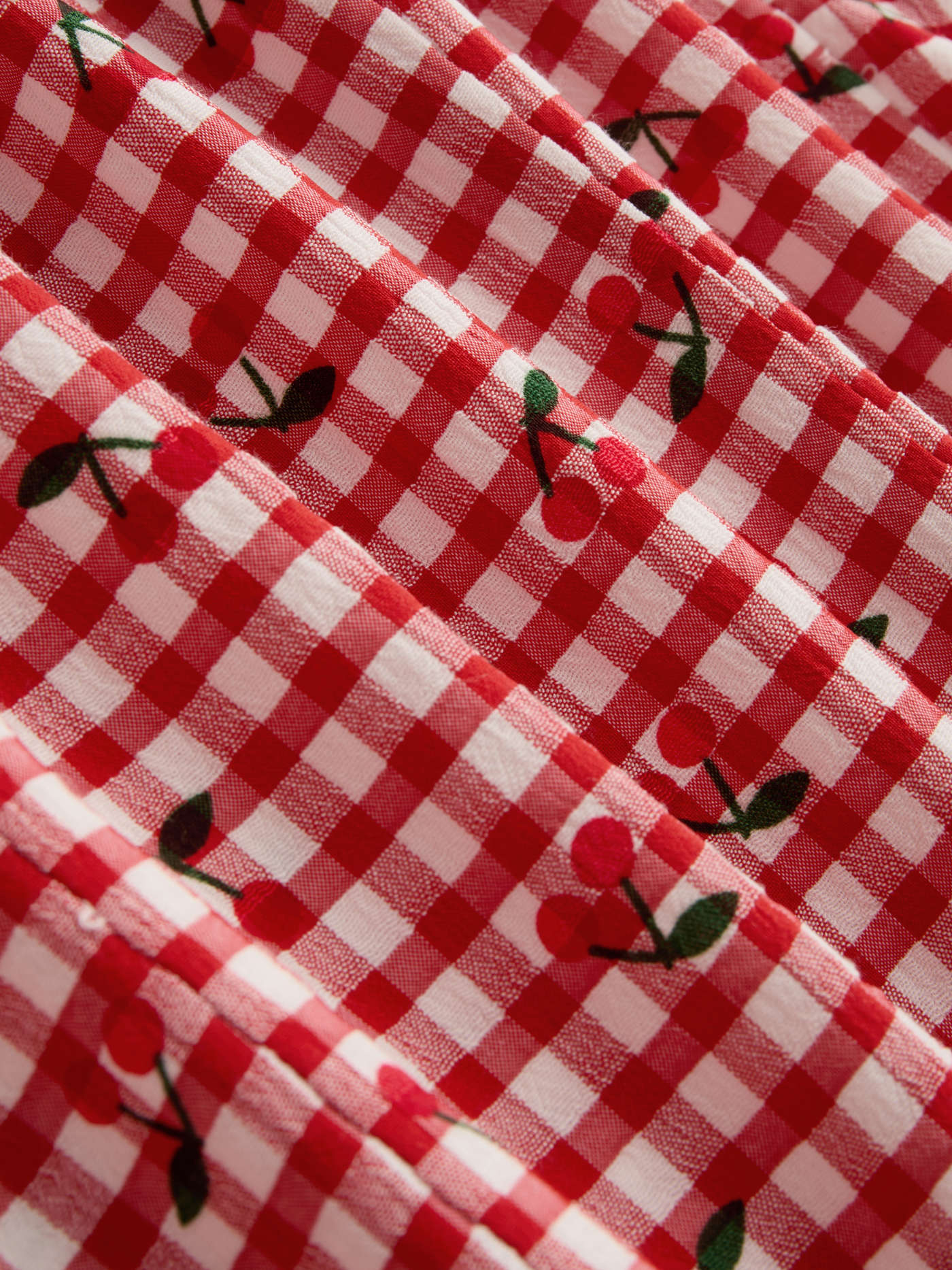Cotton-blend Cherry & Gingham Lace Trim Crop Tank Top