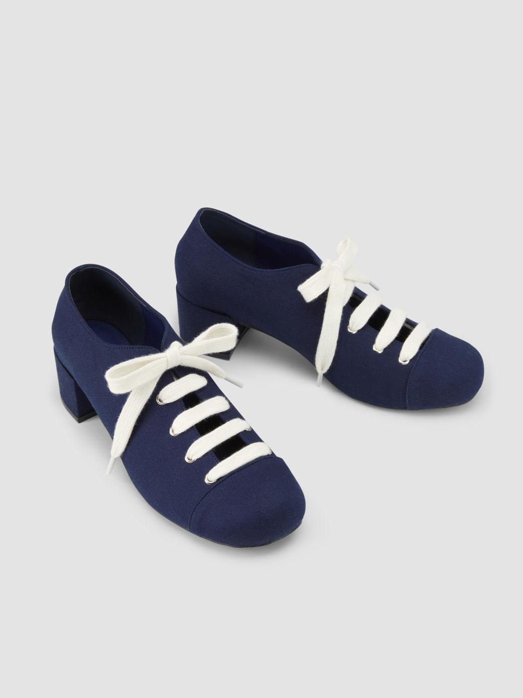 LACE-UP SQUARE TOE CHUNKY HEELED DENIM MARY JANE SHOES