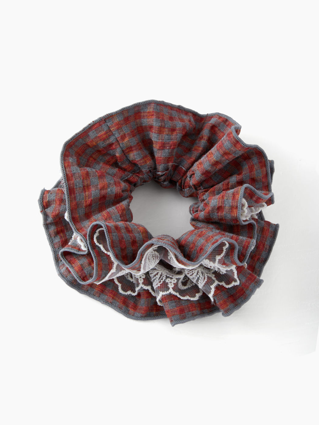 Gingham- und Blumenstick-Lace-Doppelschicht-Haarscrunchie